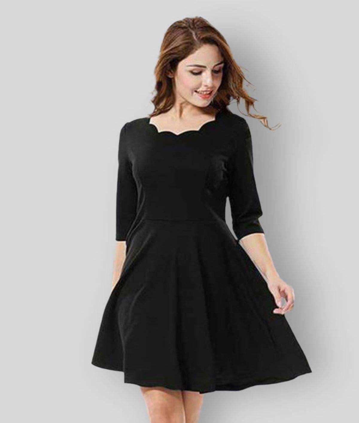 Addyvero Women Cotton Blend Solid Fit & Flare Dress ( Black ) Addyvero Women Cotton Blend Solid Fit & Flare Dress ( Black )