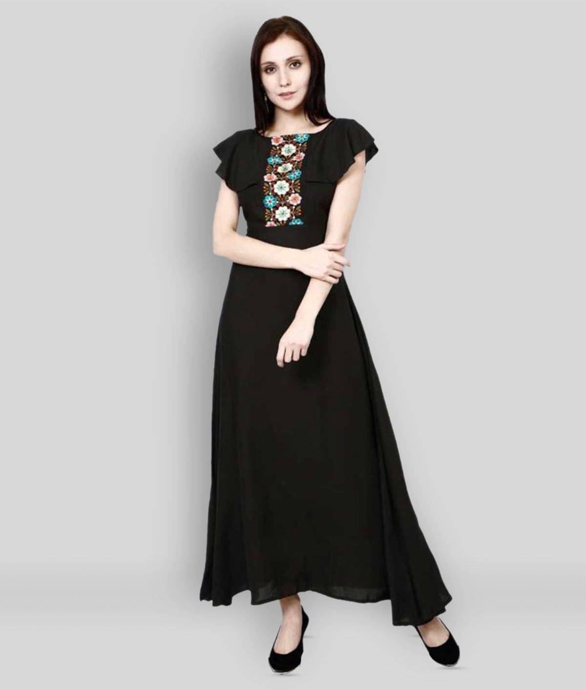 Addyvero Women Rayon Printed A-line Dress ( Black ) Addyvero Women Rayon Printed A-line Dress ( Black )