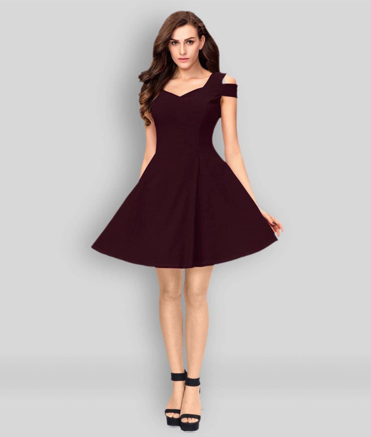 Addyvero Women Lycra Solid A-line Dress ( Maroon )     			Addyvero Women Lycra Solid A-line Dress ( Maroon )