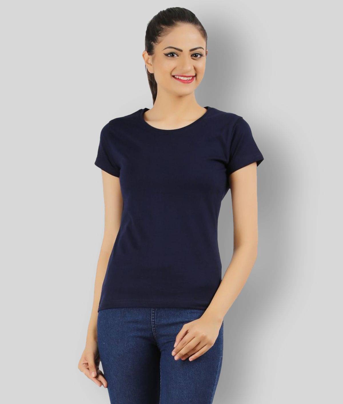 Ap'pulse Women Cotton Regular Fit Round Neck T-Shirt ( Blue ) Ap'pulse Women Cotton Regular Fit Round Neck T-Shirt ( Blue )