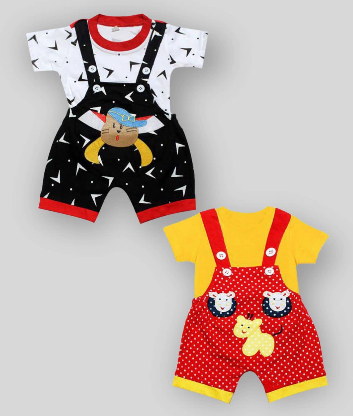 Babeezworld Pack of 2 Baby Girls Cotton Dungarees ( Multicolor )