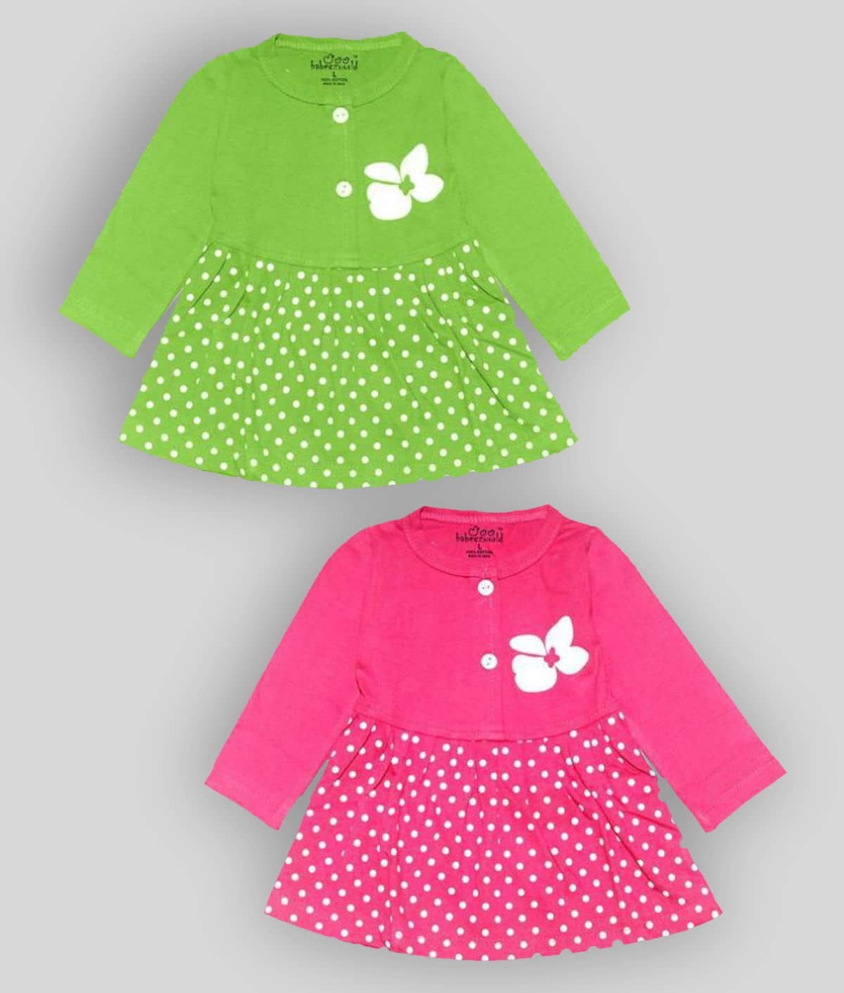 Babeezworld Baby Girls 100% Cotton Frocks ( Green & Pink )