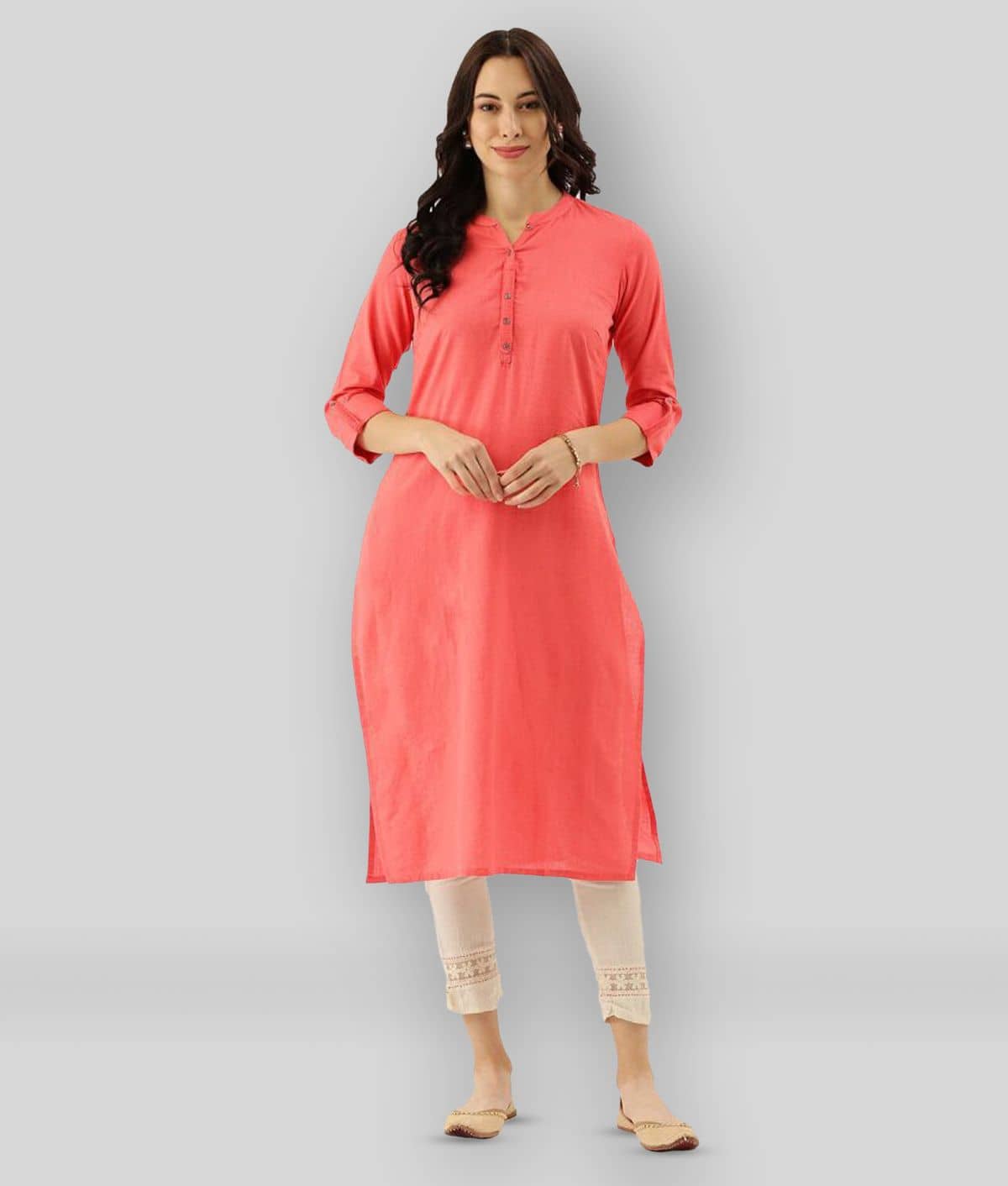 Divena - Peach Cotton Women's Straight Kurti ( Pack of 1 ) - Kurtis, Tunics | Buy online on ZillyBuy