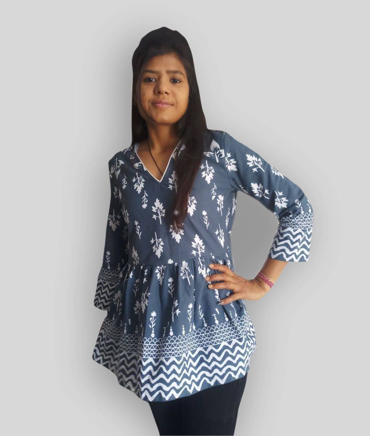     			EXPORTHOUSE Women's Cotton Empire Top ( Grey )