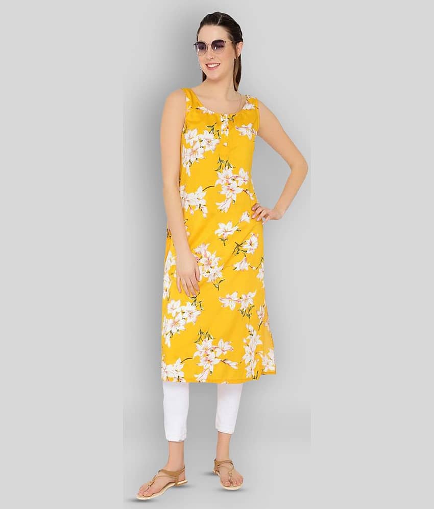 GALWIZ - Yellow Crepe Women's Straight Kurti ( Pack of 1 ) - Kurtis, Tunics | Buy online on ZillyBuy