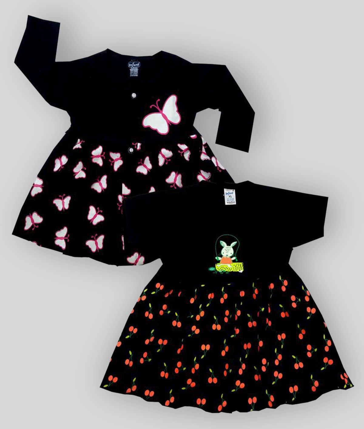 INFANT Pack of 2 Baby Girls 100% Cotton Frocks ( Navy )