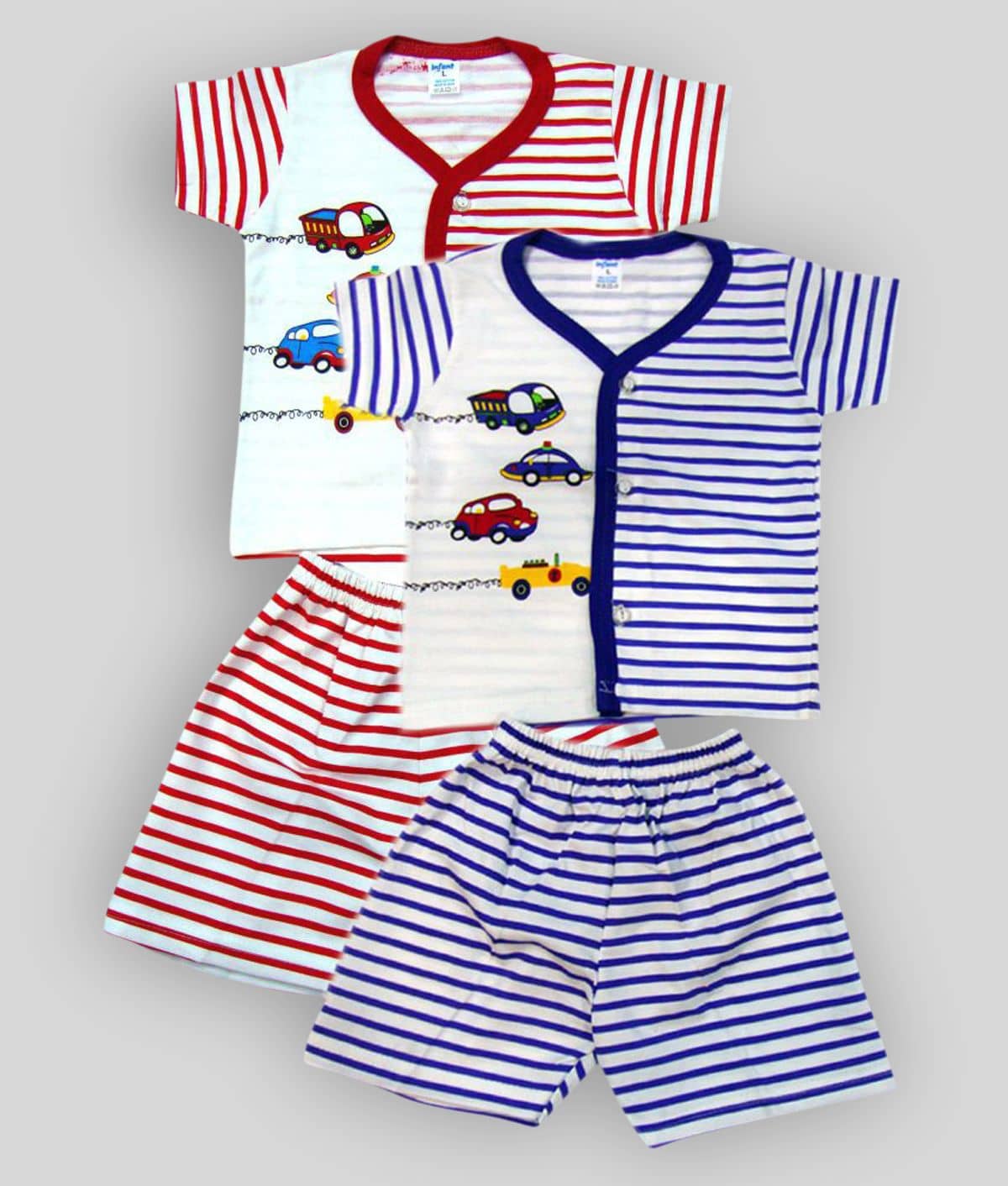 INFANT Pack of 2 Baby Boys 100% Cotton Tops & Bottoms Sets ( Red & Blue )