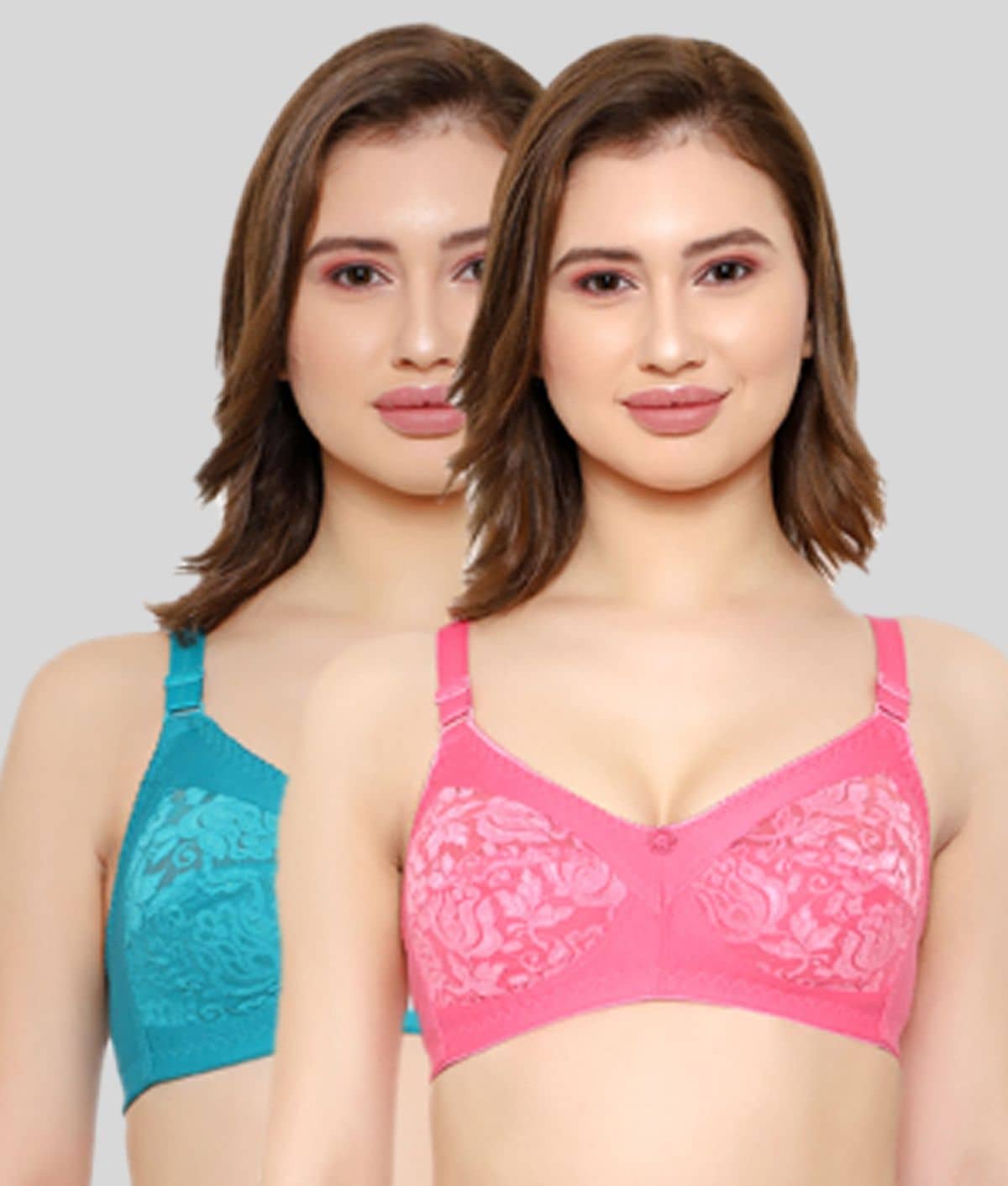 KYODO Pack of 2 Poly Cotton Non Padded Women's Everyday Bra ( Multi Color )