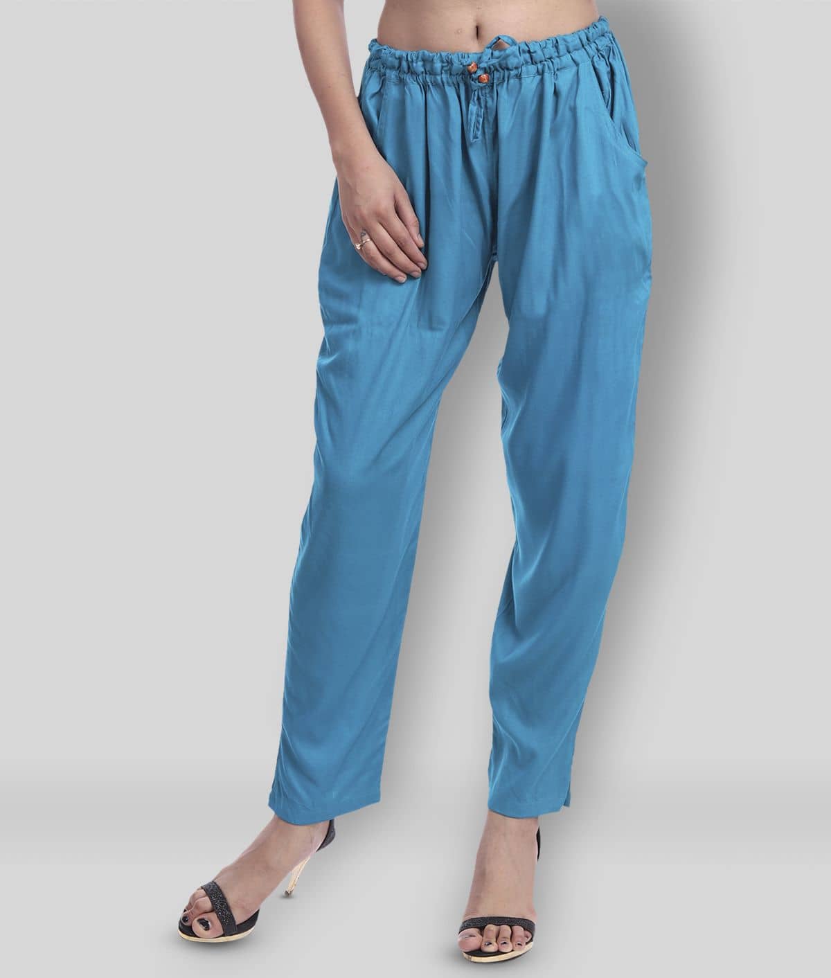 Lee Moda - Turquoise Rayon Flared Fit Women's Casual Pants  ( Pack of 1 ) - Trousers | Buy online on ZillyBuy