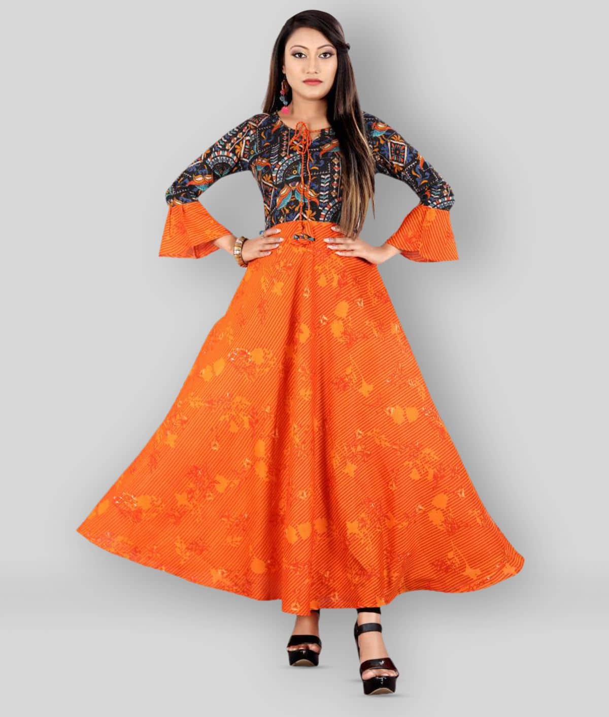 MEESORRA - Fluorescent Pink Rayon Women's Anarkali Kurti ( Pack of 1 ) - Kurtis, Tunics | Buy online on ZillyBuy