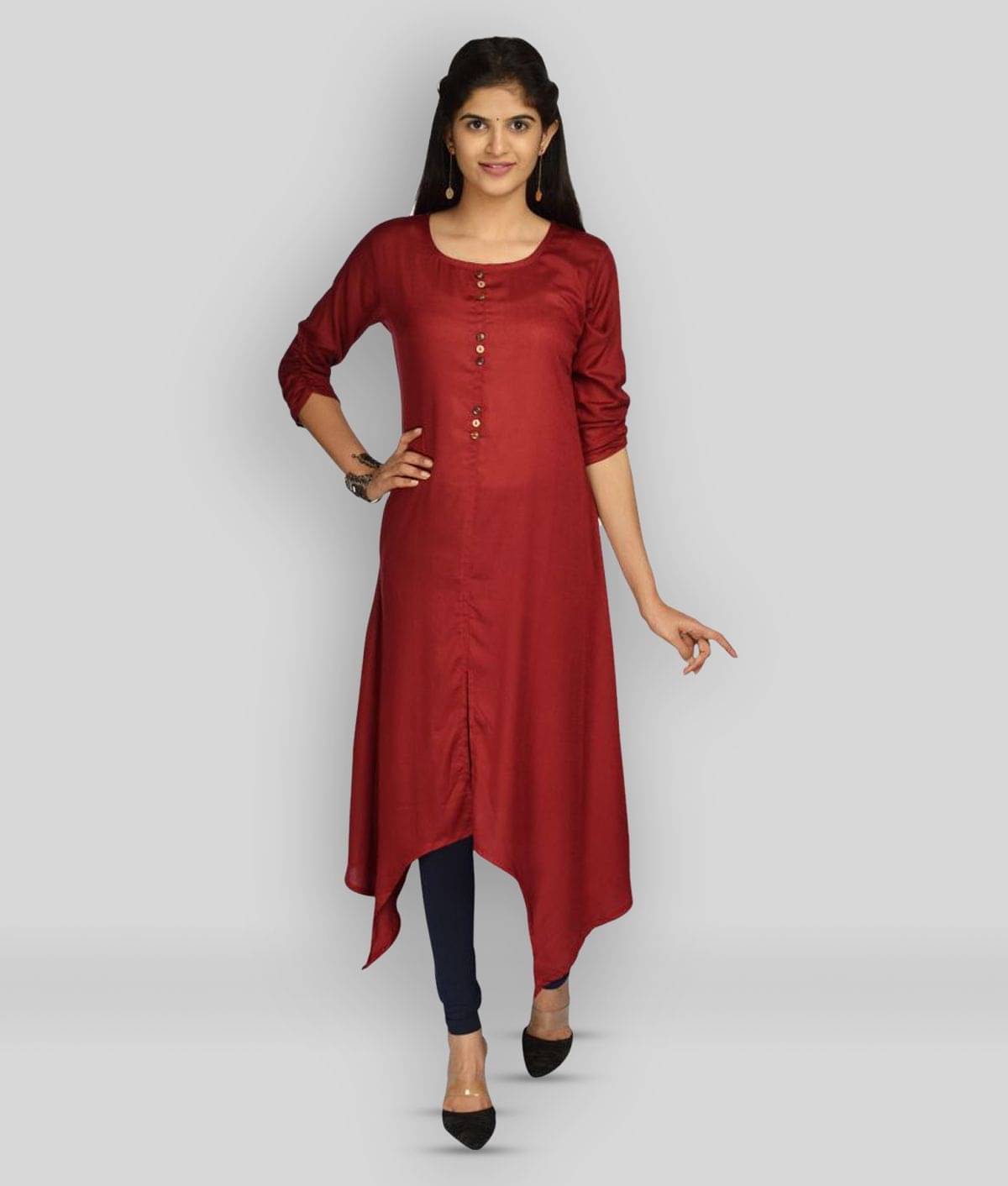 NOWT - Maroon Crepe Women's Asymmetrical Kurti ( Pack of 1 ) NOWT - Maroon Crepe Women's Asymmetrical Kurti ( Pack of 1 )