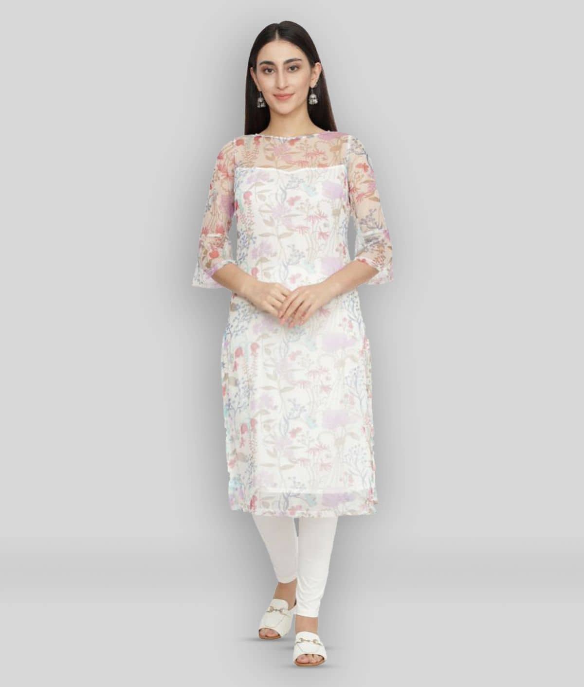 NUEVOSDAMAS - White Polyester Women's Straight Kurti ( Pack of 1 ) - Kurtis, Tunics | Buy online on ZillyBuy