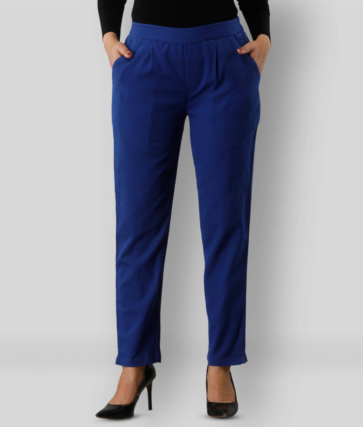 SVARCHI - Navy Blue Cotton Straight Fit Women's Formal Pants  ( Pack of 1 ) - Trousers | Buy online on ZillyBuy