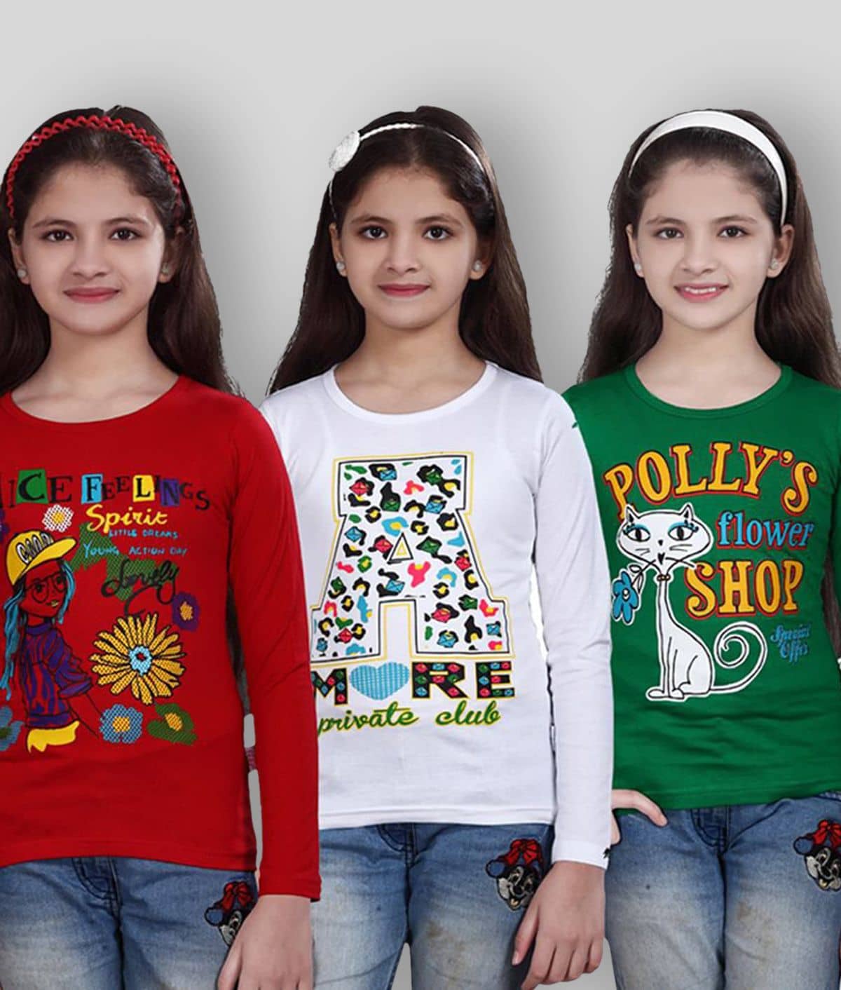 Sini Mini Pack of 3 Girls Cotton Blend Combos ( Blue )