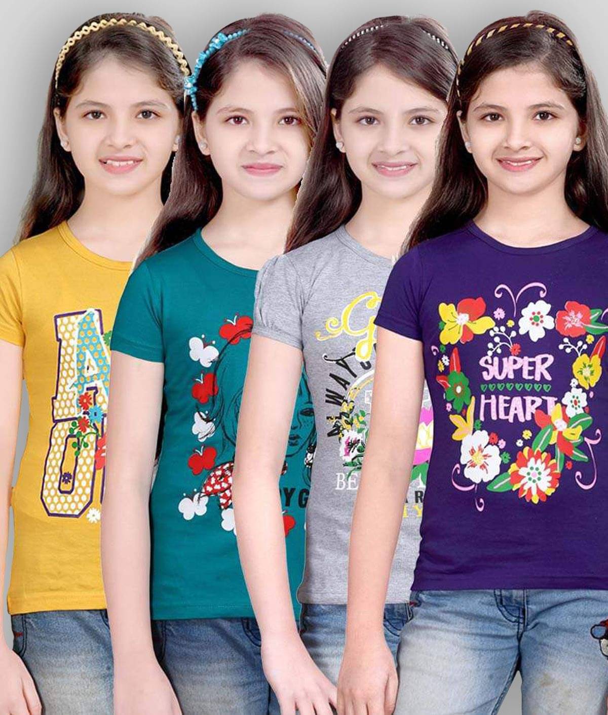     			Sini Mini Pack of 4 Girls 100% Cotton Shirts ( Blue )