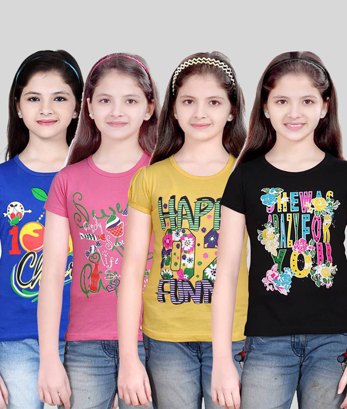 Sini Mini Pack of 4 Girls 100% Cotton Combos ( Blue )
