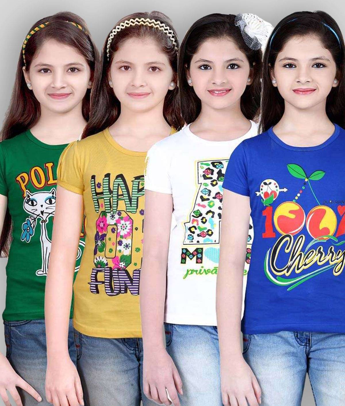     			Sini Mini Pack of 4 Girls 100% Cotton Shirts ( Blue )