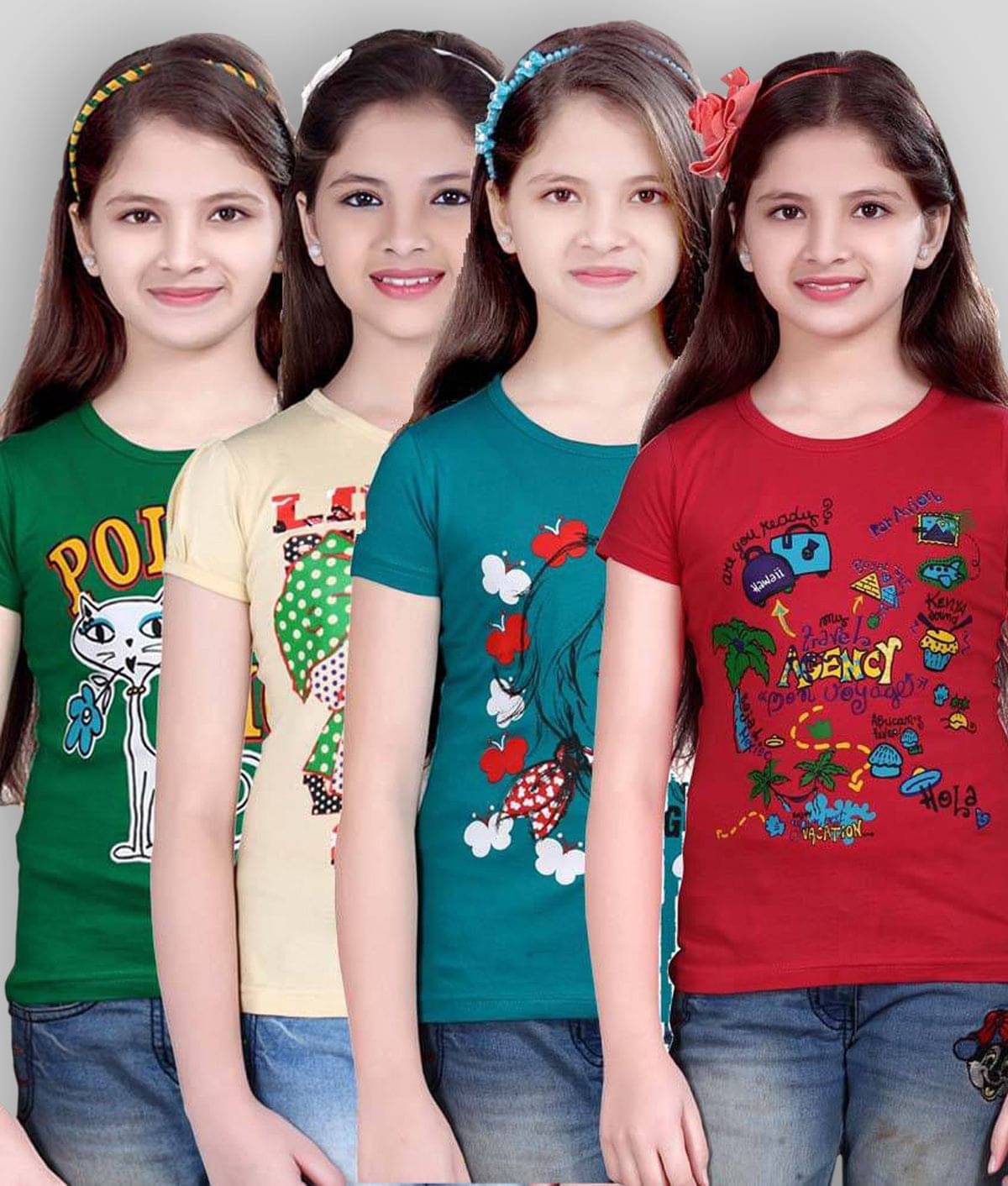    			Sini Mini Pack of 4 Girls 100% Cotton Shirts ( Blue )