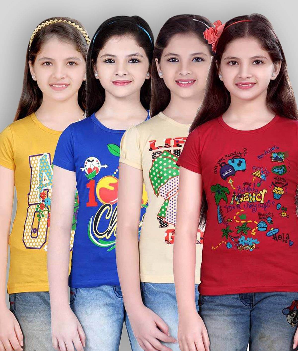     			Sini Mini Pack of 4 Girls 100% Cotton Shirts ( Blue )