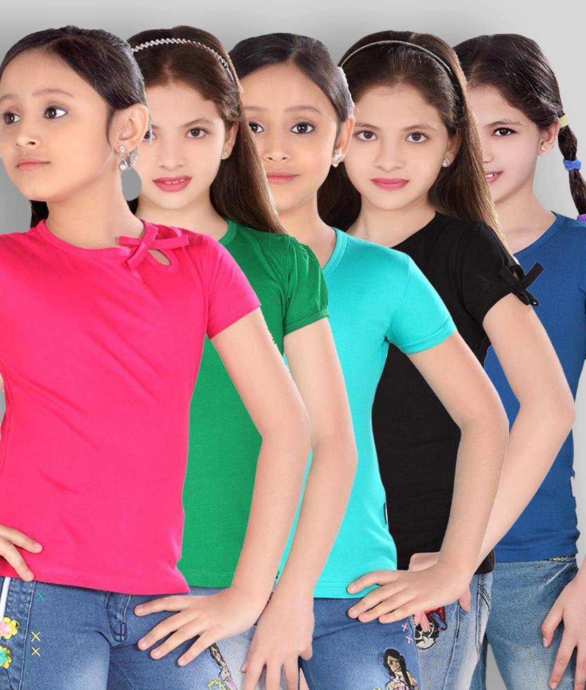     			Sini Mini Pack of 4 Girls 100% Cotton Tops ( Blue )
