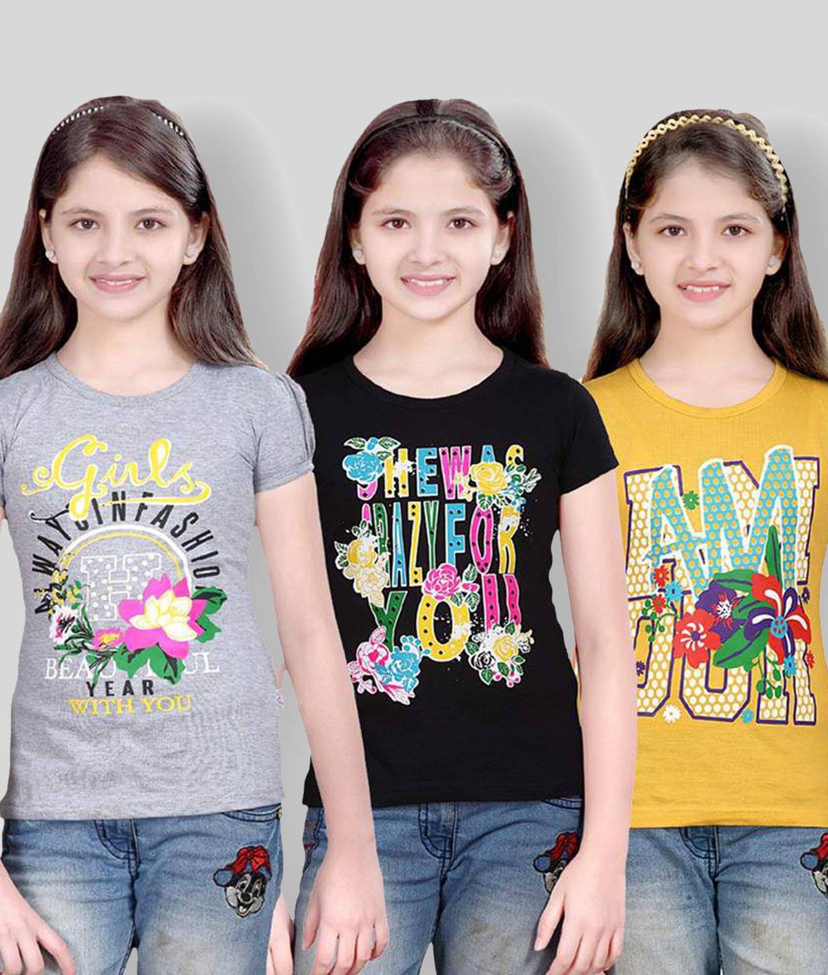     			Sini Mini Pack of 3 Girls 100% Cotton Combos ( Blue )