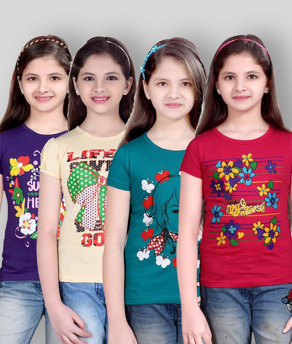     			Sini Mini Pack of 4 Girls Cotton Blend T-Shirt ( Multicolor )