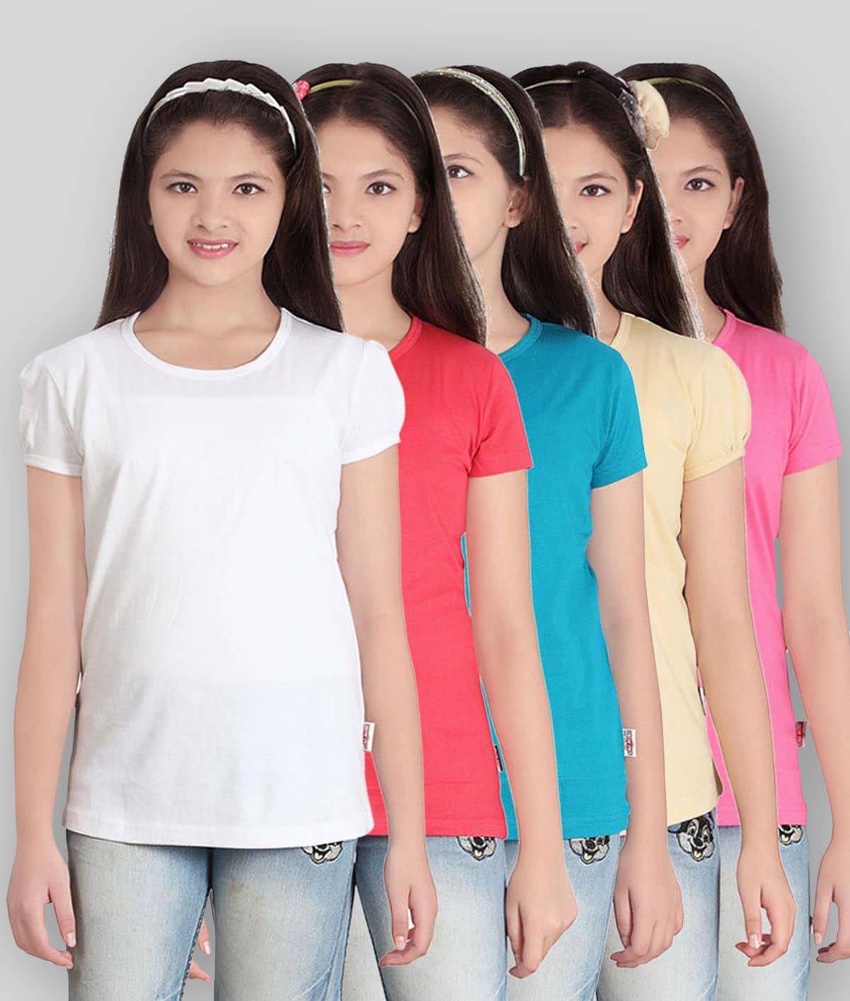 Sini Mini Pack of 5 Girls Cotton Top ( Multicolor )