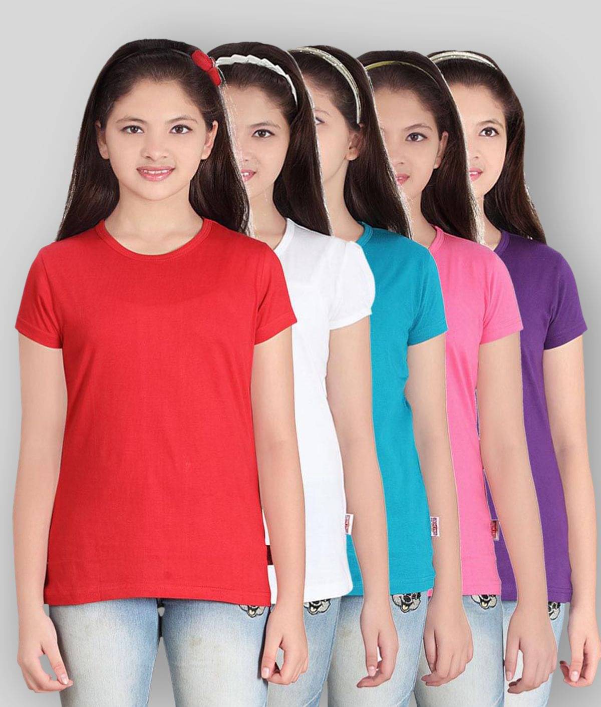     			Sini Mini Pack of 5 Girls Cotton T-Shirt ( Multicolor )