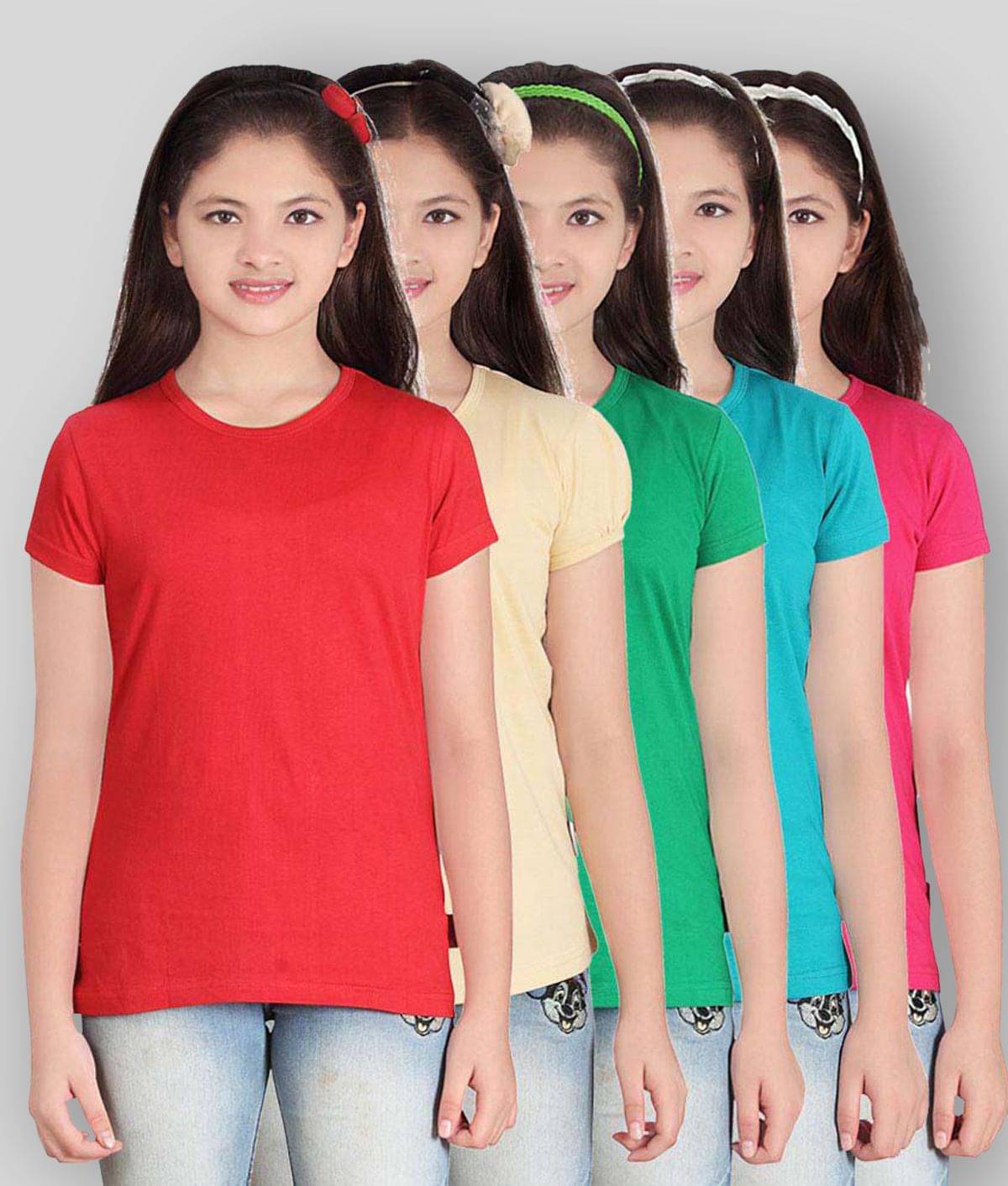     			Sini Mini Pack of 5 Girls Cotton Top ( Multicolor )