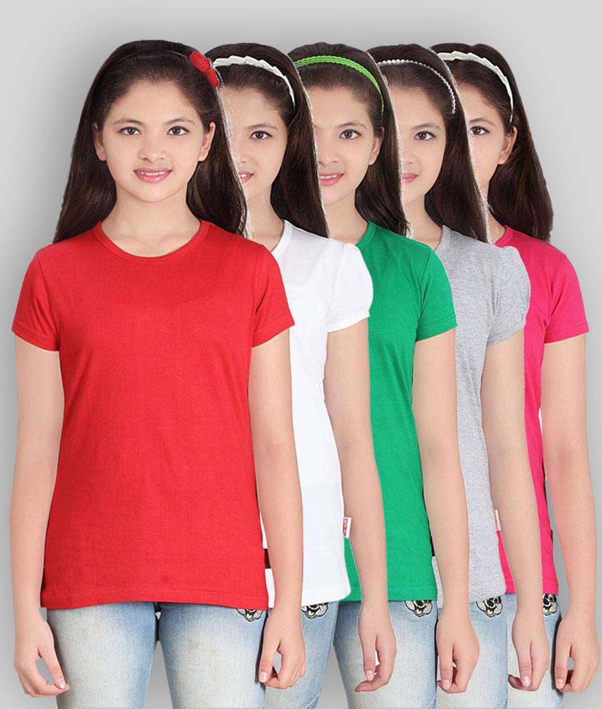    			Sini Mini Pack of 5 Girls Cotton T-Shirt ( Multicolor )