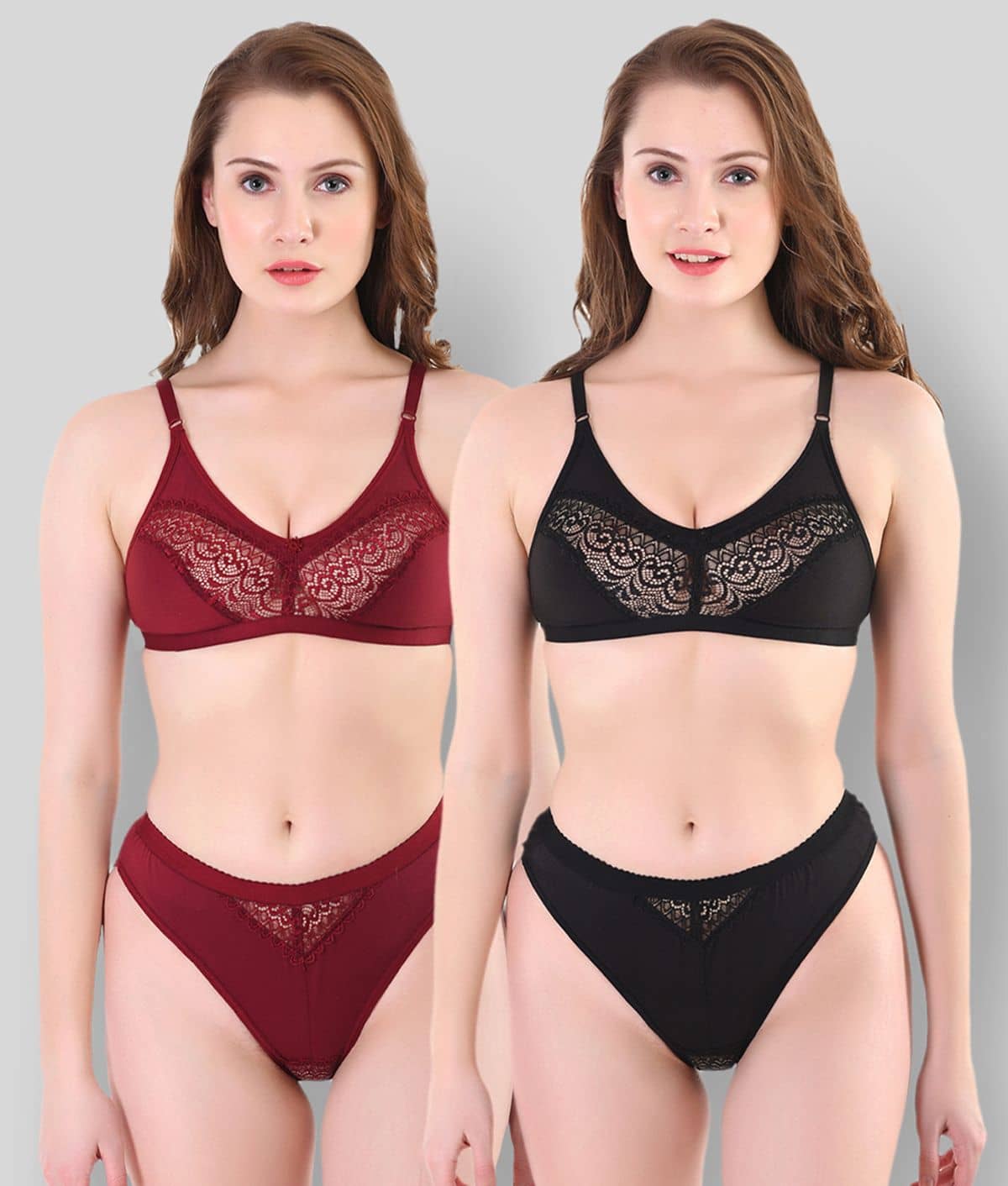 TCG Pack of 2 Cotton Lycra Women's Bra & Panty Set ( Multi Color )