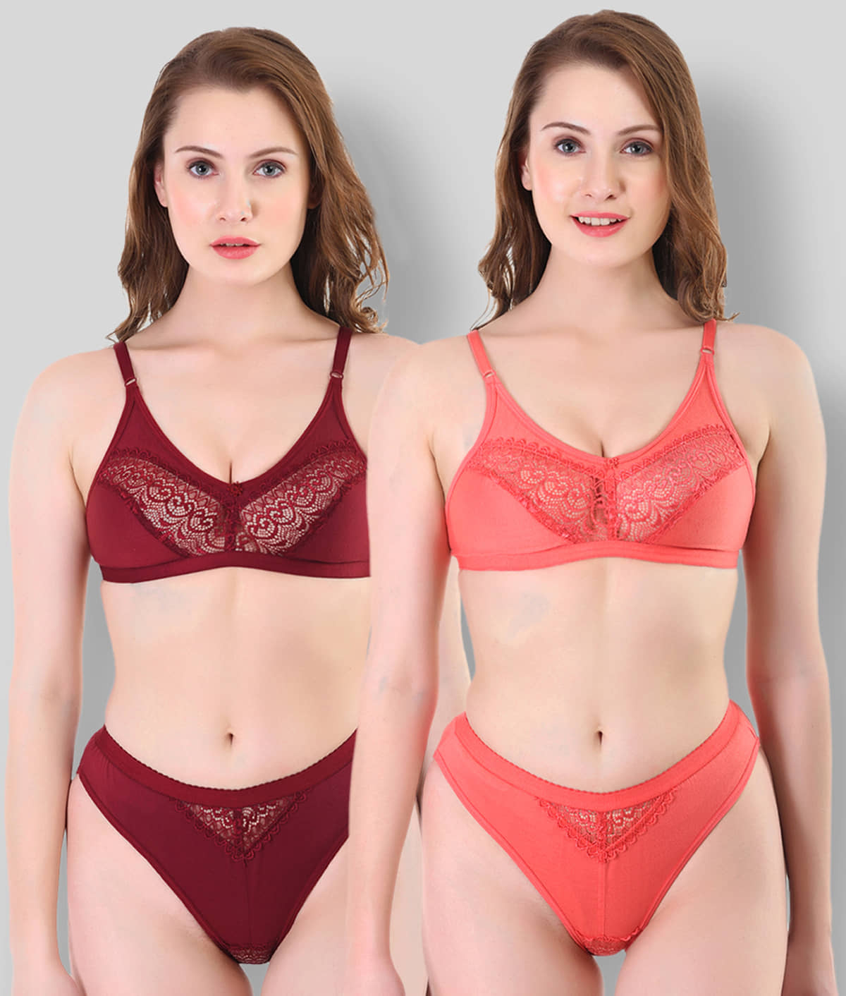TCG Pack of 2 Cotton Lycra Women's Bra & Panty Set ( Multi Color )