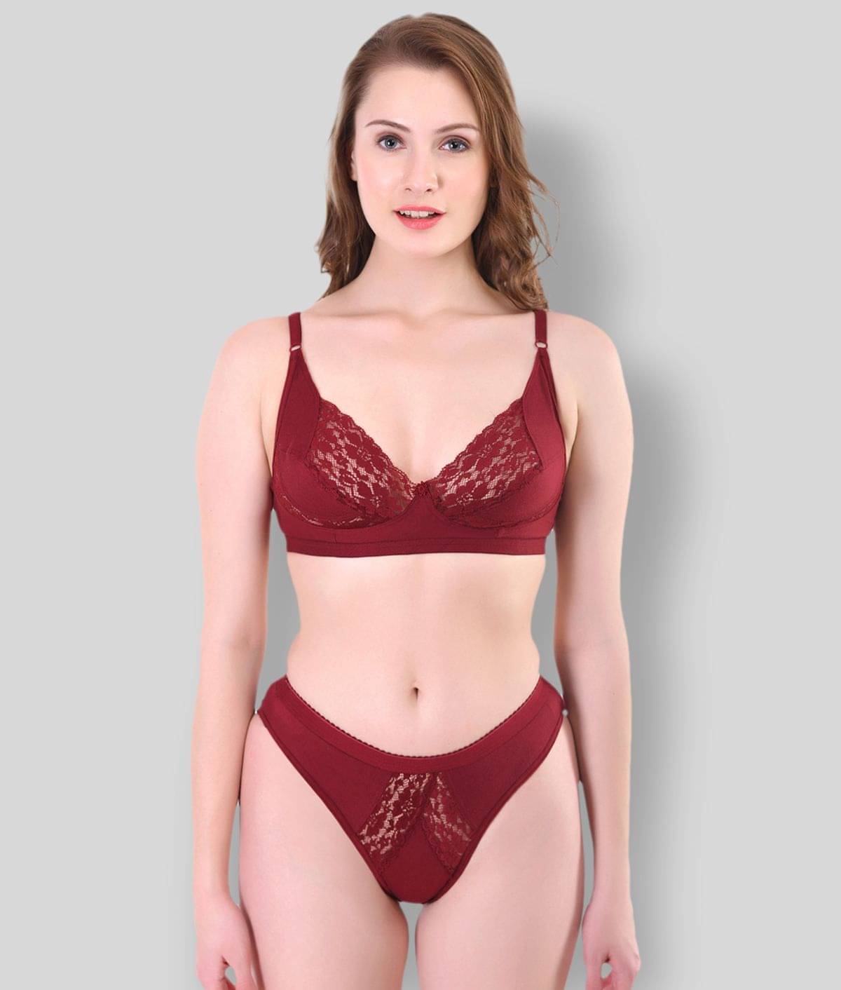    			TCG Cotton Lycra Women's Bra & Panty Set ( Maroon )