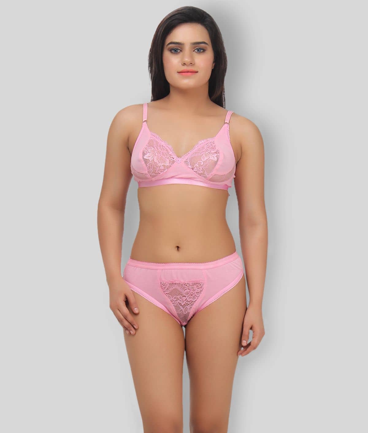 TCG Cotton Lycra Women's Bra & Panty Set ( Pink )