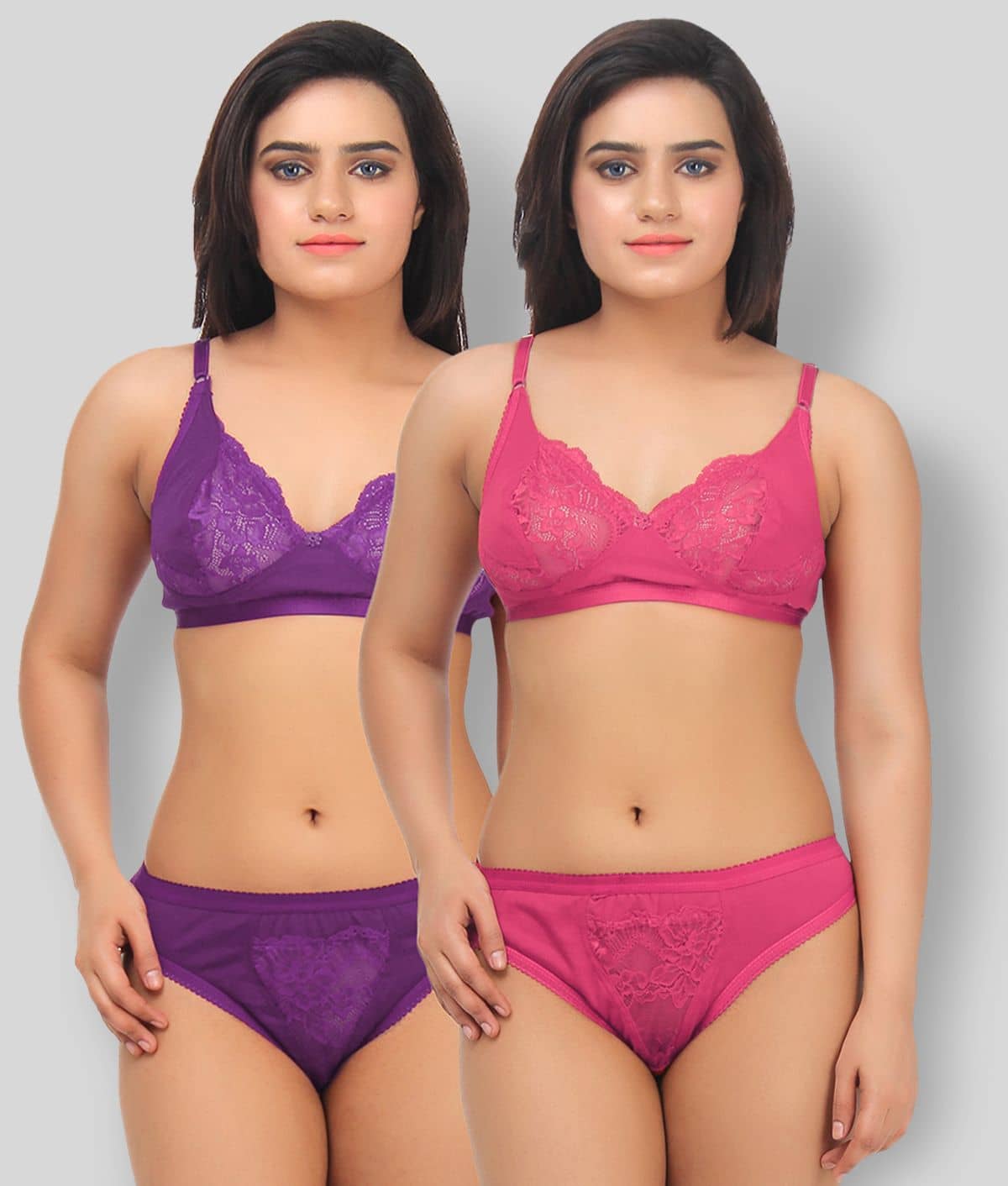 TCG Pack of 2 Cotton Lycra Women's Bra & Panty Set ( Multi Color )