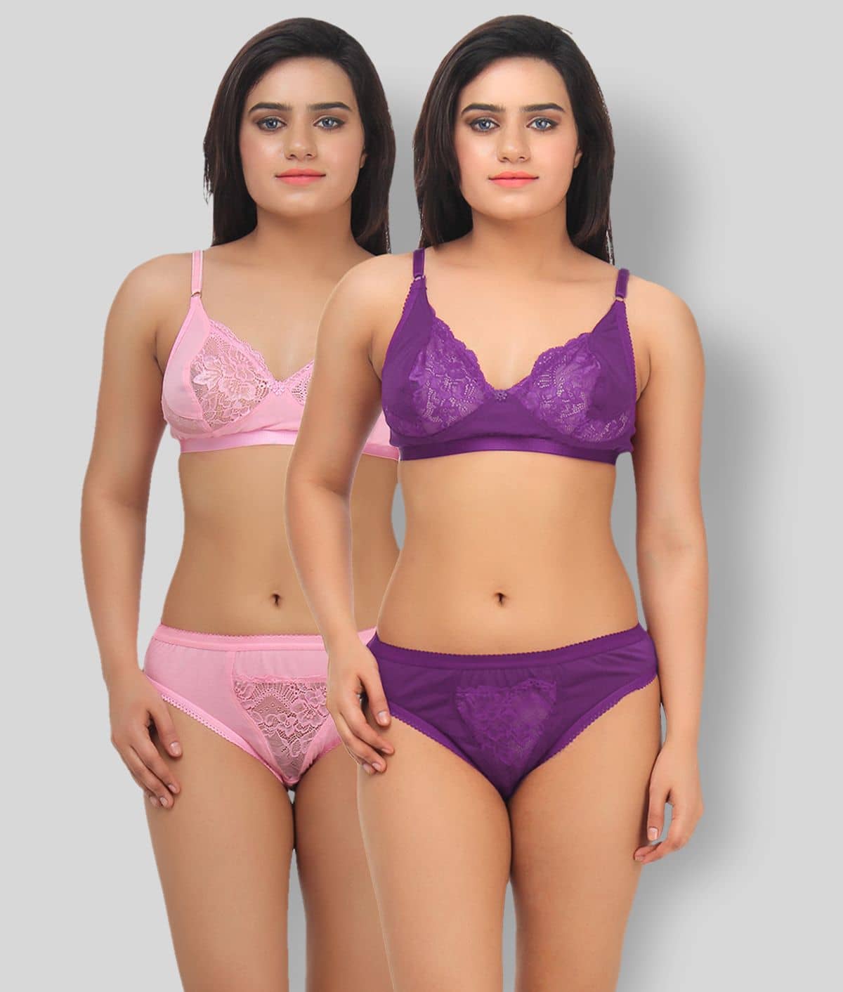 TCG Pack of 2 Cotton Lycra Women's Bra & Panty Set ( Multi Color )