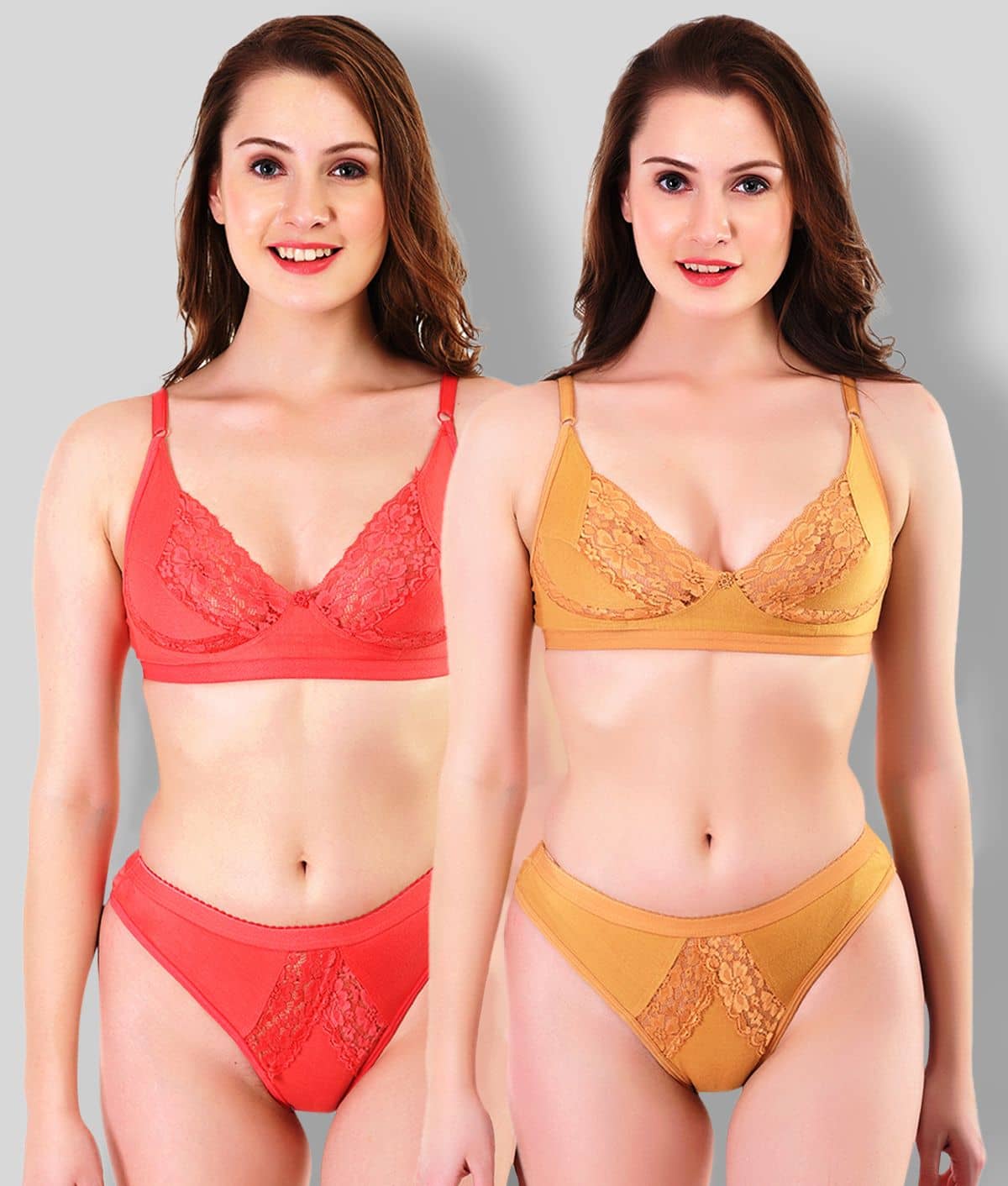 TCG Pack of 2 Cotton Lycra Women's Bra & Panty Set ( Multi Color )