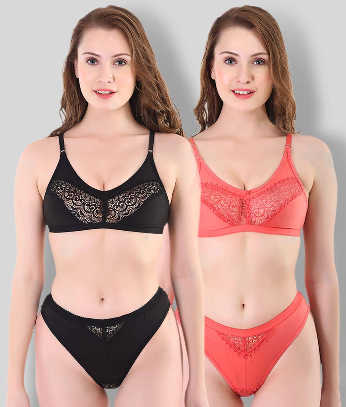 TCG Pack of 2 Cotton Lycra Women's Bra & Panty Set ( Multi Color )