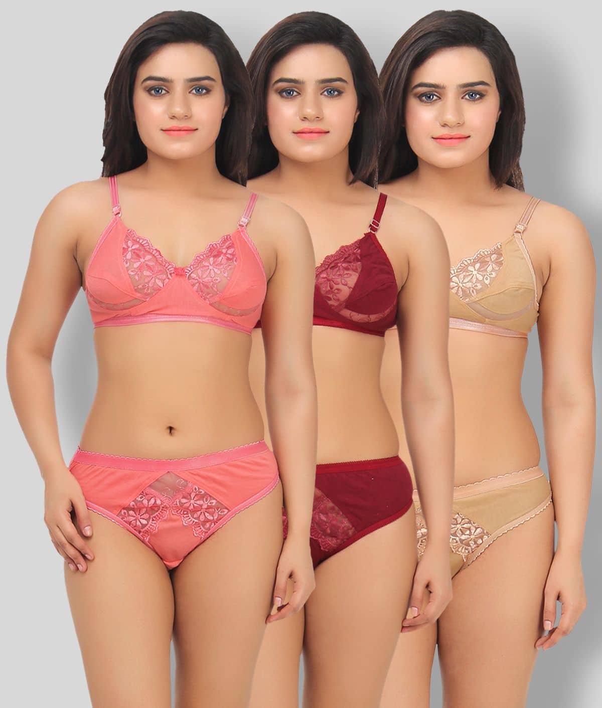 TCG Pack of 3 Women's Bra & Panty Set ( Multi Color )