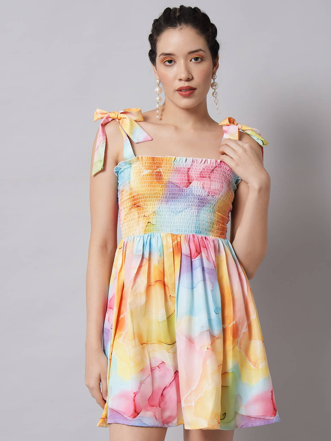     			The Dry State Women Polyester Printed Fit & Flare Dress ( Multicolor )