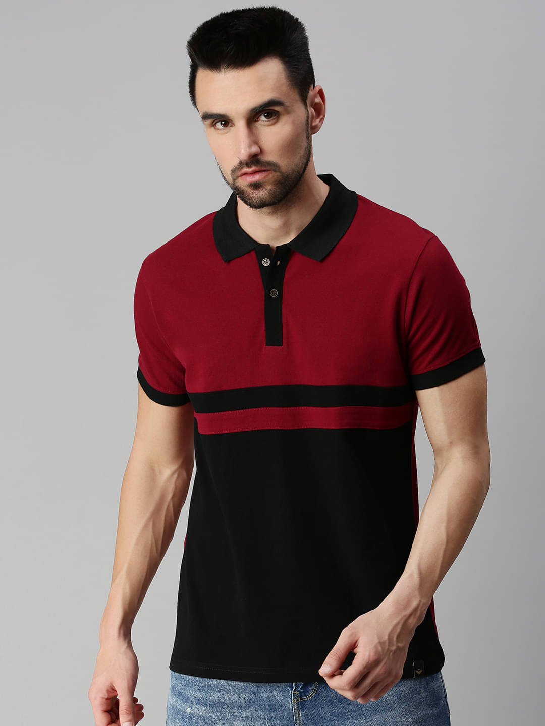     			Veirdo Pack of 1 Cotton Regular Fit Colorblock Half Sleeves Men's Polo T Shirt ( Maroon )