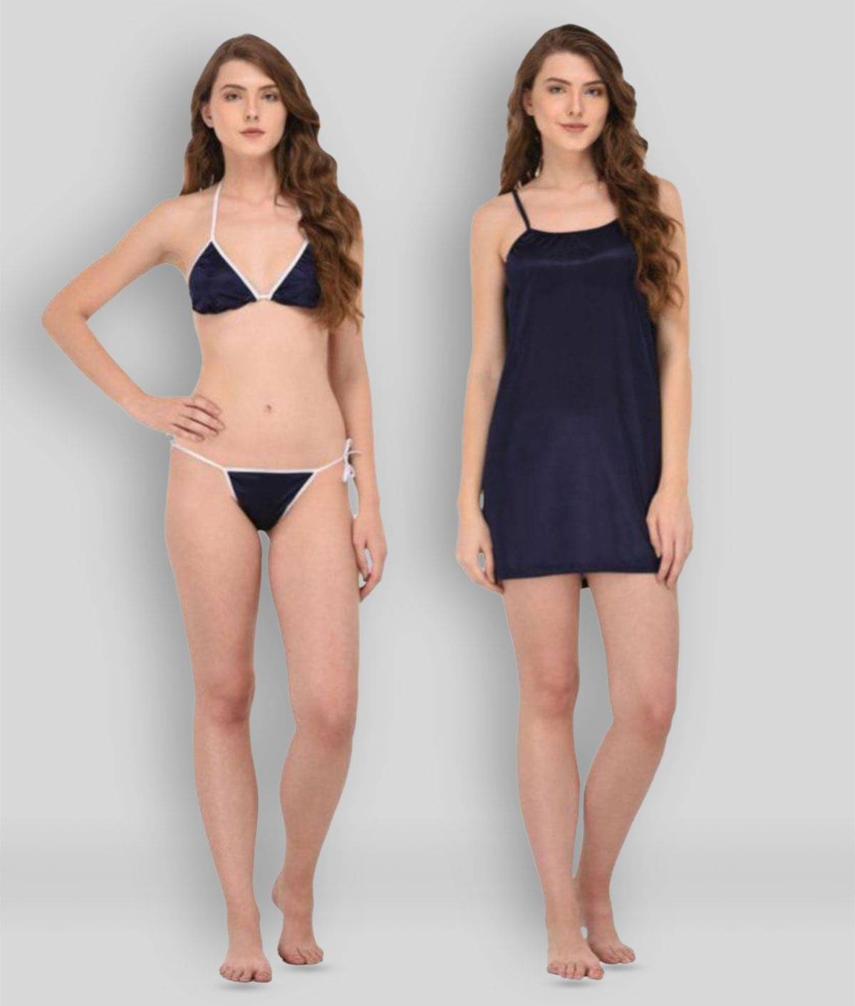     			You Forever - Navy Blue Satin Women's Nightwear Night Dress ( Pack of 2 )