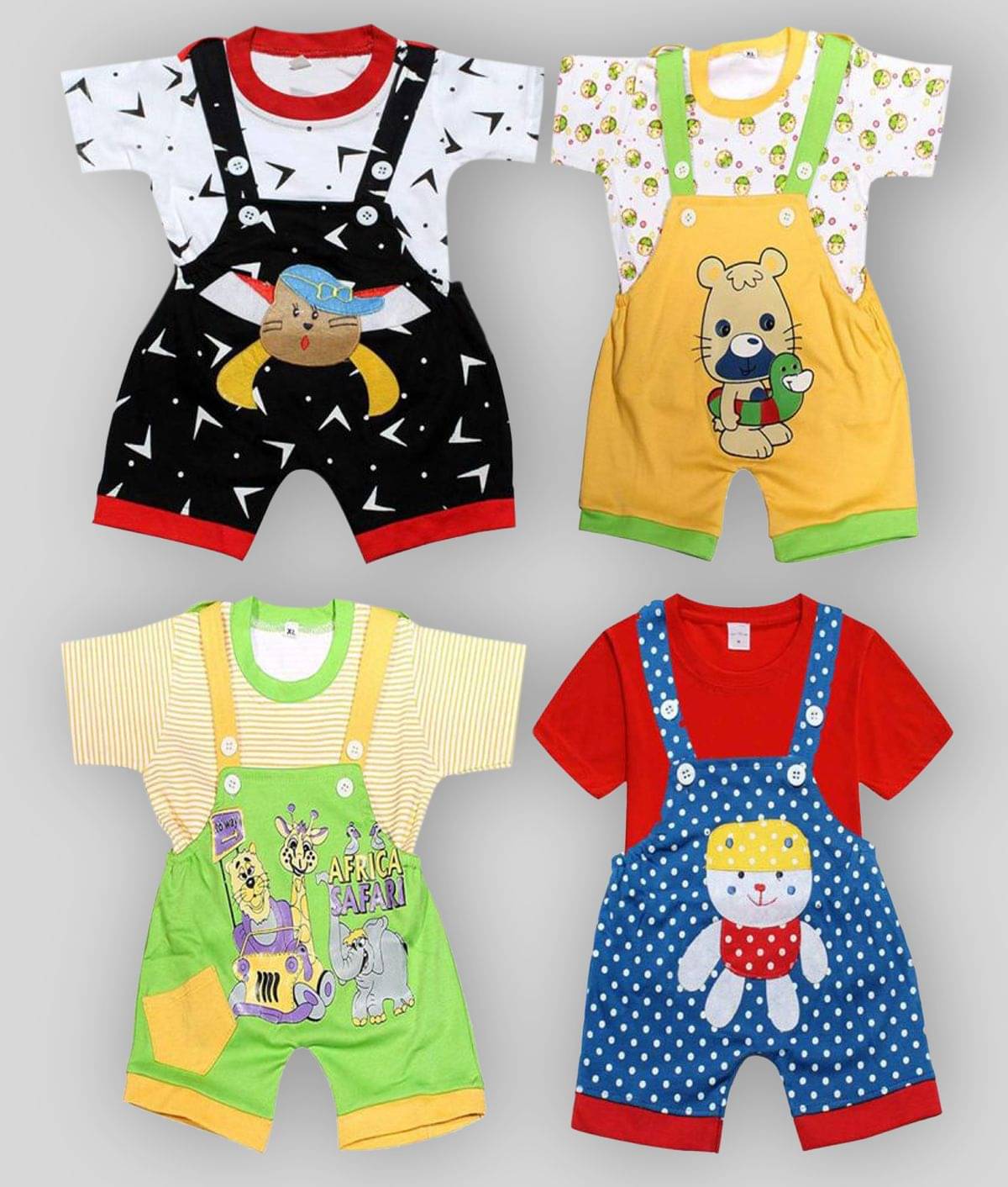     			Babeezworld Pack of 4 Baby Boys Cotton Dungarees ( Multicolor )