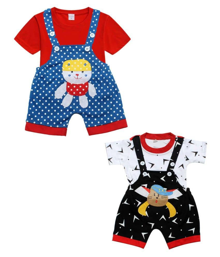 Babeezworld Pack of 2 Baby Girls Cotton Blend Dungarees ( Multicolor )