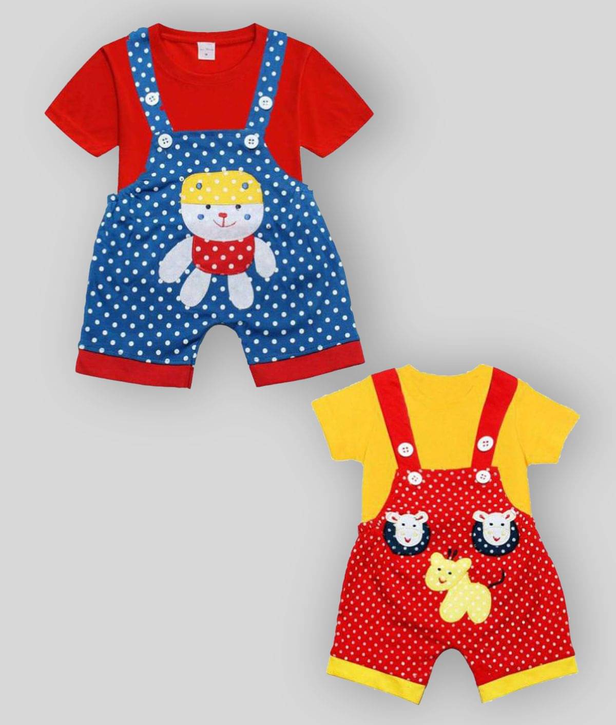     			Babeezworld Pack of 2 Baby Girls Cotton Dungarees ( Multicolor )