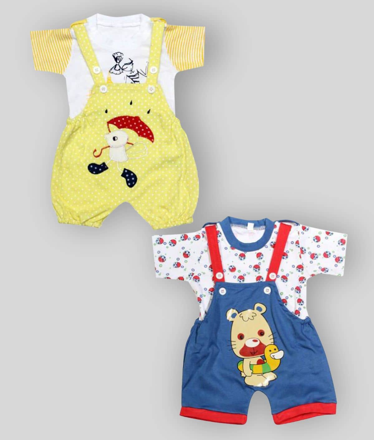 Babeezworld Pack of 2 Baby Girls Cotton Dungarees ( Multicolor )