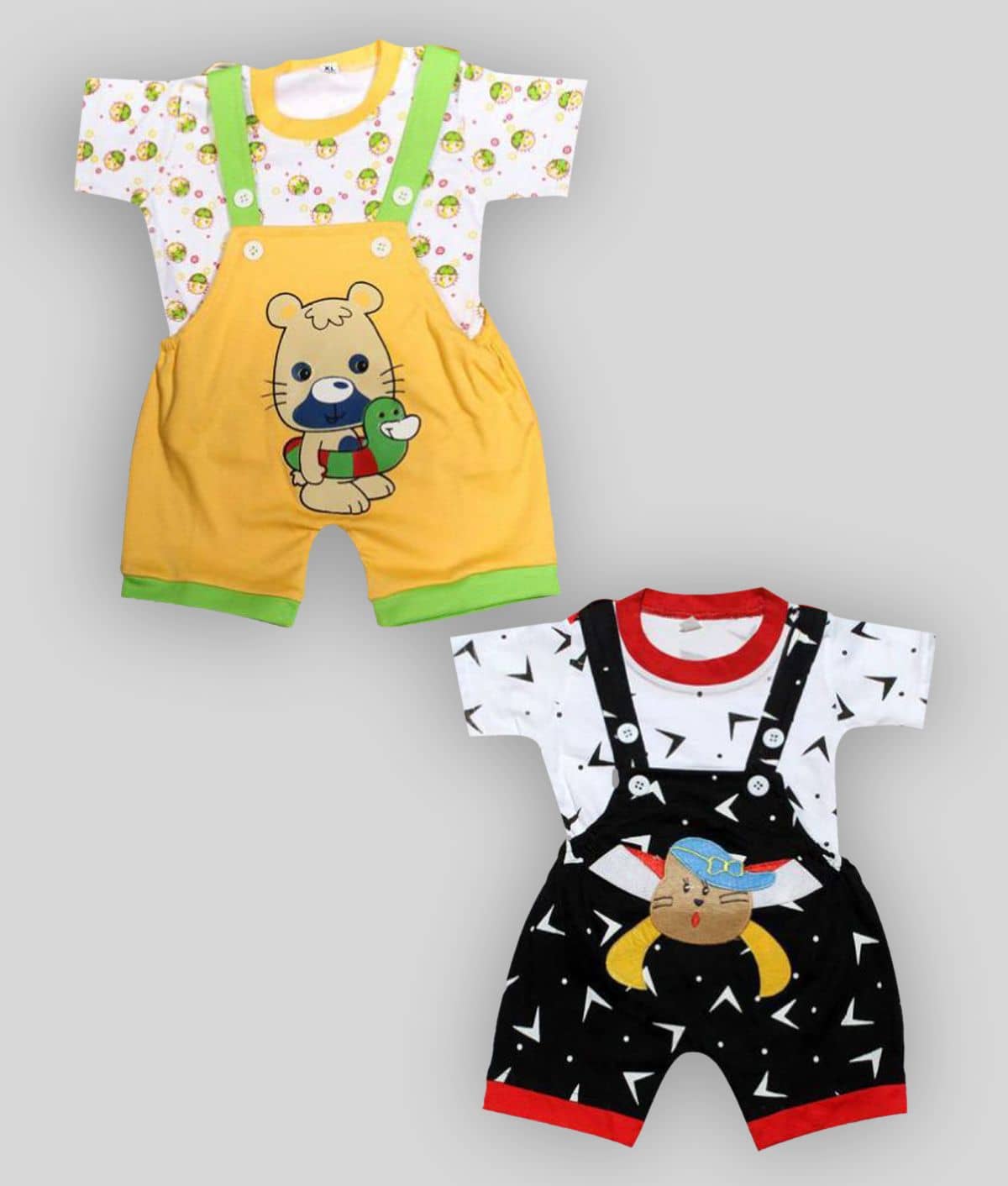 Babeezworld Pack of 2 Baby Girls Cotton Dungarees ( Multicolor )