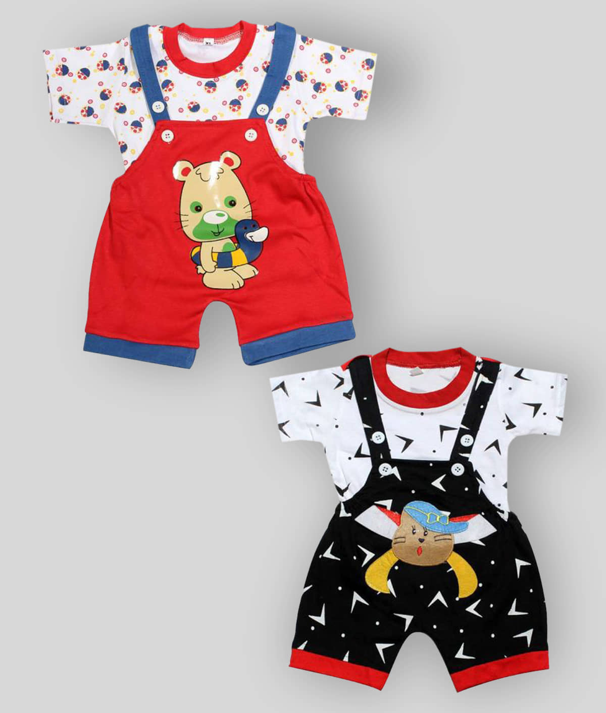 Babeezworld Pack of 2 Baby Girls Cotton Dungarees ( Multicolor )