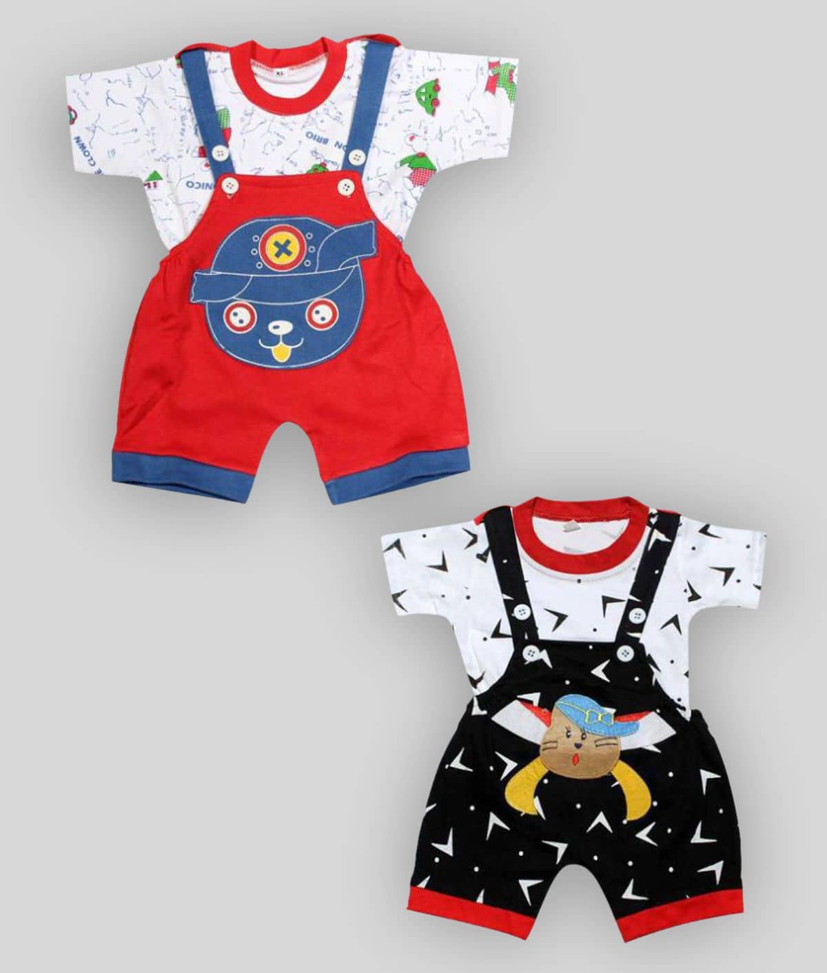 Babeezworld Pack of 2 Baby Girls Cotton Dungarees ( Multicolor )