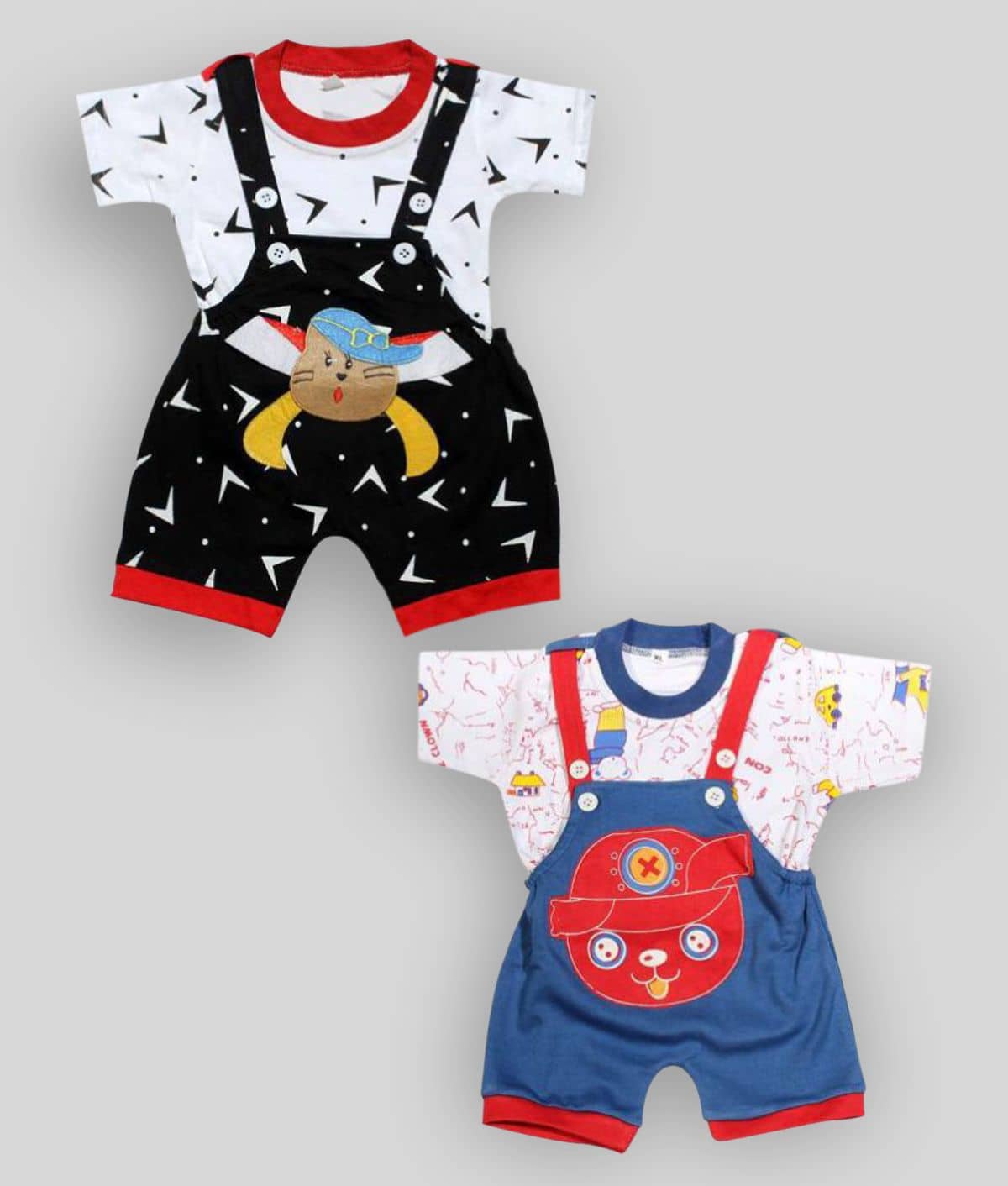 Babeezworld Pack of 2 Baby Girls Cotton Dungarees ( Multicolor )